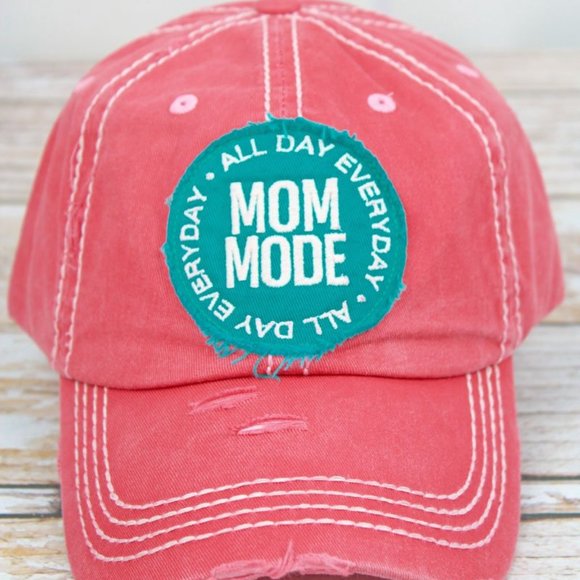 Accessories - NWT Distressed Salmon Mom Mode Cap